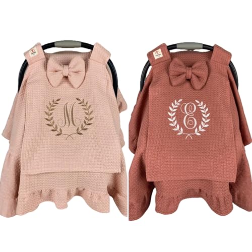 Personalized Baby Car Seat Covers, Custom Name Carseat Cover with Canopy and Breastfeeding Cover, Newborn Cotton Car Seat Cover Dustproof Privacy for Infant Unisex