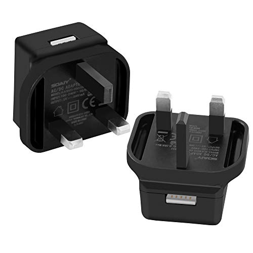 SOAIY 5V 2A USB Power Adapter Mains Charger Portable UK Wall Plug Fast Charger with USB on the Top Compatible with Light Projector,Kindle,Fire Tablets,Echo,Nexus,HTC,Huawei,Motorola (2pcs)