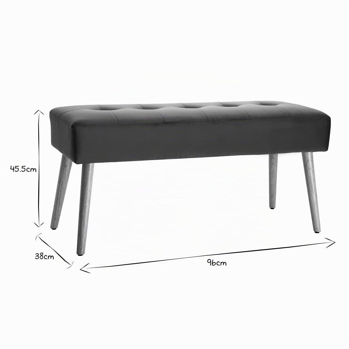 Miliboo Banc scandinave capitonné en Tissu Velours Bleu pétrole et Bois Clair L96 cm GUESTA