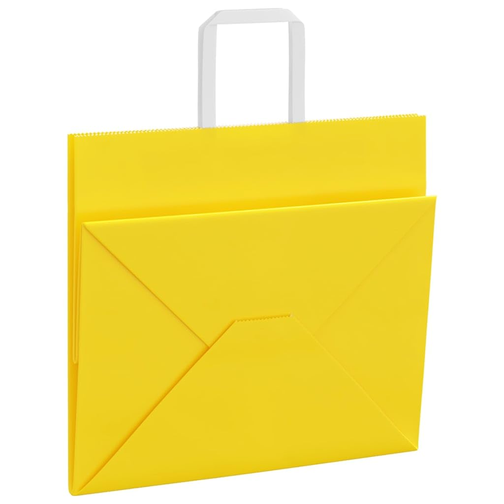 250 Stück gelbe Kraftpapiertüten mit Seilgriffen, 32 x 22 x 28 cm, nachhaltige und recycelbare Geschenktüten für Partys, Einkäufe und Verpackungen