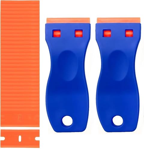 2PCS Plastic Scraper Tool Non-Scratch with 20PCS Blades Multi-Purpose Glass Scraper for Removing Stickers Labels Decals Caulk Paint Residu