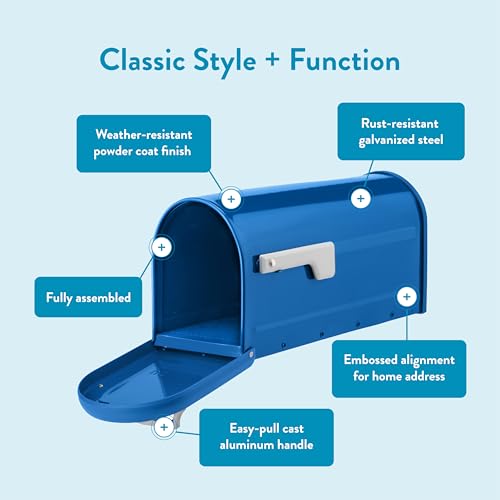 Image of Architectural Mailboxes Chadwick Post Mount Mailbox, Blue, Medium | Galvanized steel build for outside with weather-resistant build and rust-resistant powder-coat finish. USPS approved.
