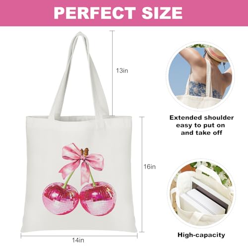 Pink Disco Cherry Canvas Tote Bag for Woman Lady, 14x16 Inch Perfect for Friends BFF Sister Birthday Gift2