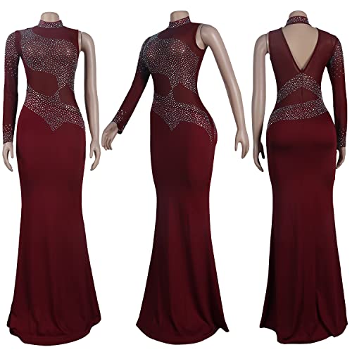 Image of PORRCEY Women's Sexy Elegant Rhinestone Bodycon Dress Hot Drilling Clubwear