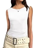 Zeagoo White Sleeveless Tops for Women 2024 Crew Neck Slim Fitted Casual Basic Dupes Cute Summer Tops for Women