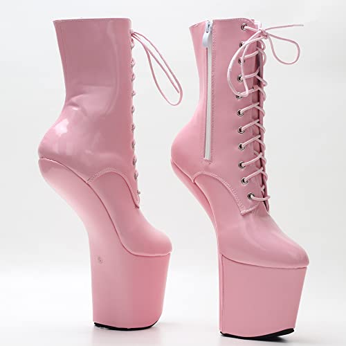 Image of JiaLuoWei Mid Calf Boots, Women's Platform High Heel Lace-up Sexy Fetish Hoof Heelless Sole Mid-Calf Boots (5, Black)