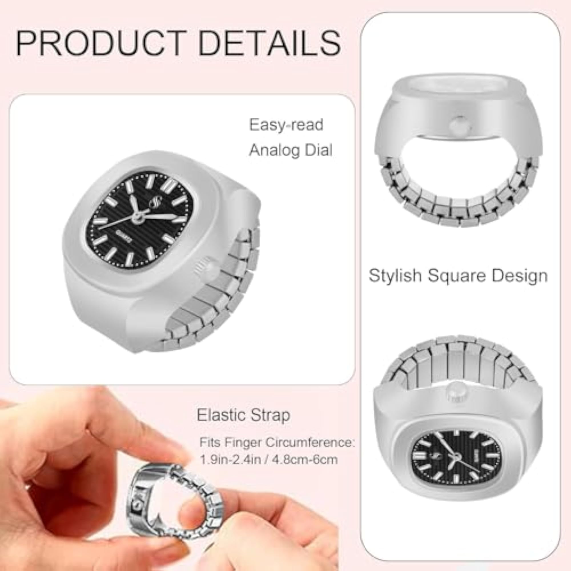 Women's Analog Fashion Stainless Steel Square Ring Watch