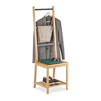 Relaxdays Herrendiener mit Ablage, Bambus, HBT: 133x40x42 cm, Kleiderstuhl Schlafzimmer, Handtuchständer, Natur/schwarz