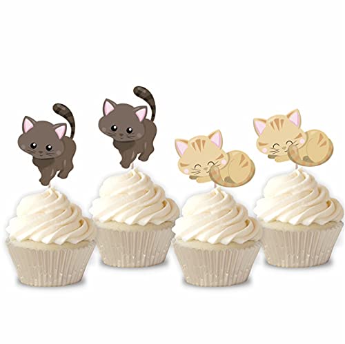 Mirabuy 48 Pcs Cute Cat Kitten Cupcake Toppers Picks For Pet Themed Party, Birthday Party #TOP3