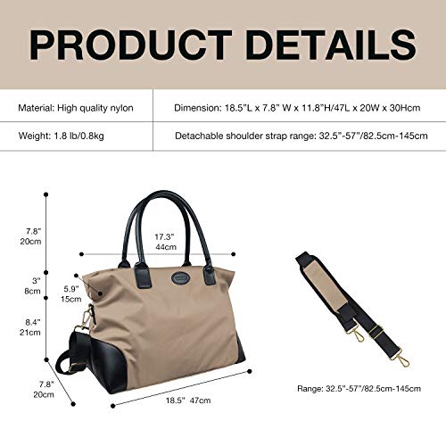 ECOSUSI Duffle Bag Weekender Bag Nylon Overnight Bag Travel Tote Carry On Bag with Trolley Sleeve for Travel, Sports, Beige