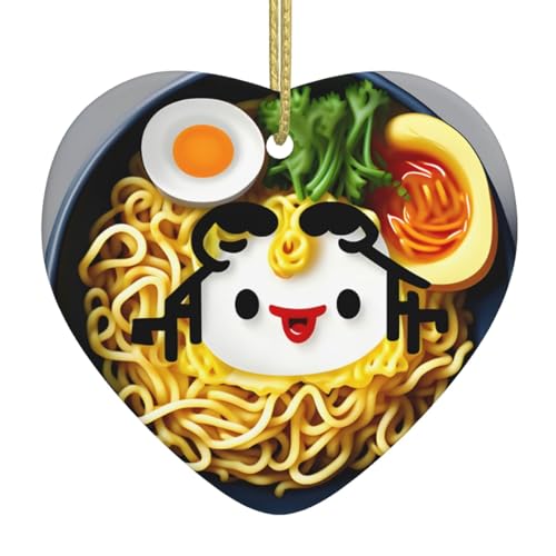 Egg Cup Noodle Ramen Ceramic Heart-Shaped Pendant - Christmas Tree Ceramic Hanging Decorations for Festivals