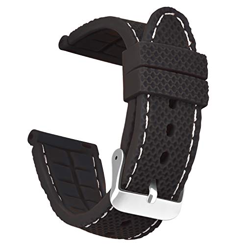 Preisvergleich Produktbild OLLREAR Unisex Silikon Uhrenarmbänder Gebürstete Edelstahl Silber Schnalle 24mm Schwarz