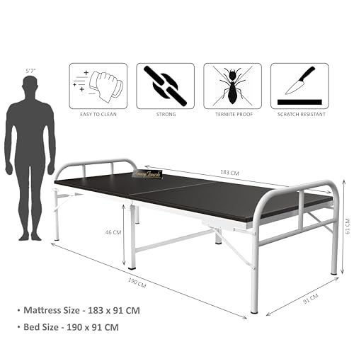 Image of Honey Touch Nexon Folding Bed Single with Mattress | No Assembly Required | Foldable Bed for Sleeping /Guests /Rented Apartments /Bedroom (3ft x 6ft, White)