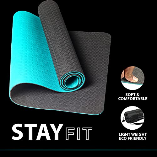 Image of Tarkan Non Slip Yoga Mat, 8mm Extra Thick Eco Friendly TPE Exercise Mats with Carrying Bag (Black & Green, Unisex)