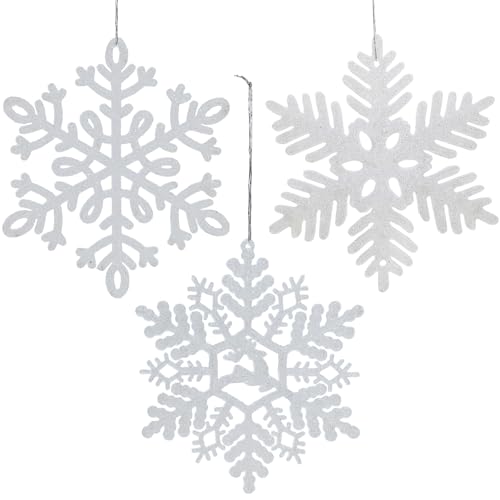 AMLOOPH White Christmas Decorations – 12PCS Hanging Snowflakes White Baubles for Christmas Tree Decorations, 10cm Glitter Snowflake Xmas Baubles Ornaments for Tree Xmas Hanging Decoration