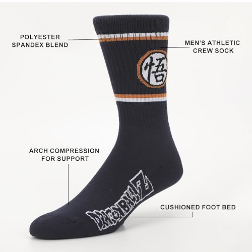 Bioworld Dragon Ball Z Stripe, AOP and Logo Mens Athletic Crew Socks 3 Pack2