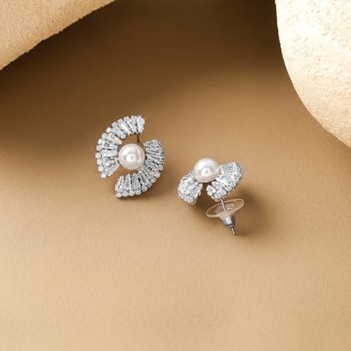 Image of Rubans Stud Earrings American Diamond Zirconia Stylish Jewellery Gift for Women & Girls