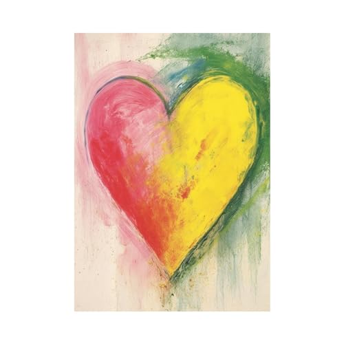 Impression sur toile tableau rose cœur jaune pour décoration maison