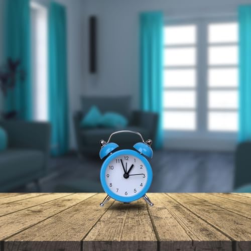 Image of Vintage Inspired Mini Table Alarm Clock, Old Retro Style Digital Alarm Clock, Small Table Clock for Home, Kitchen, Office and Decor (Blue)