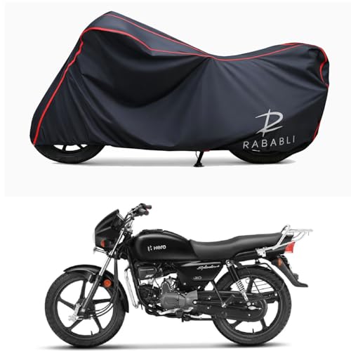 Image of Waterproof Bike Body Cover Compatible for | Hero Splendor Plus Self | Taffeta Fabric, Red Piping Design, Bottom Elastic Fit | Dustproof, Sun UV & Rain Protection for All Bikes