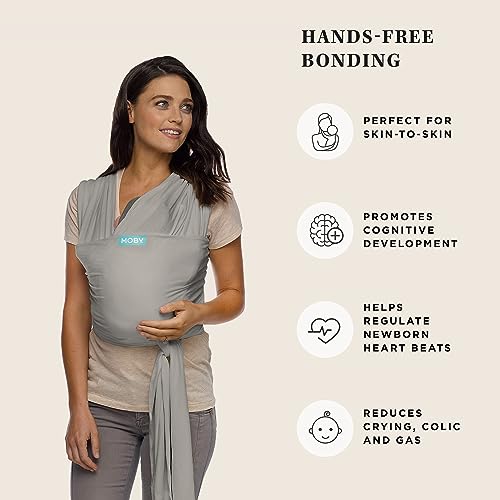 Image of Moby Baby Wrap Carrier Classic for Newborns to Toddlers (8-33lbs), Infant Sling Carrier, Lightweight & Hands Free Design, Adjustable for All Body Types (Stone Grey)