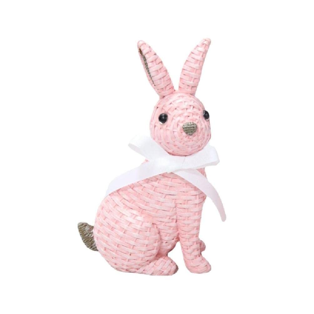 Figurine lapin de Pâques artisanale en résine durable et rotin tressé main