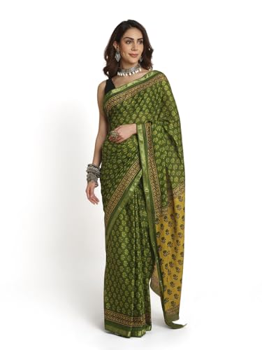 Image of RATAN Women's Pure Soft Cotton Saree with Blouse Piece | Lightweight Breathable Daily Wear Cotton Saree | Traditional Printed Saree for Office Casual & Summer Wear