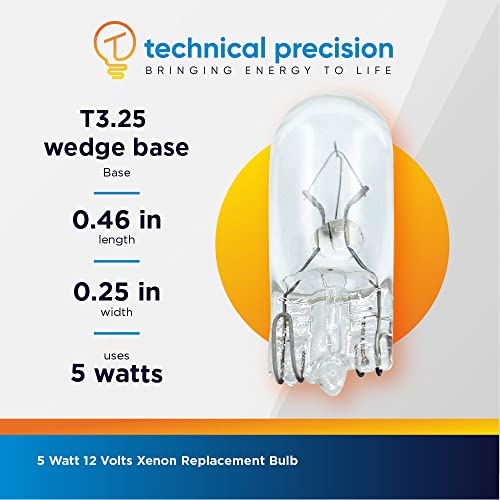 5 Watt Light Bulbs 12V Xenon Wedge Base T3.25 Replacement For Seagull Lighting 9732 Bulbs By Technical Precision - Sewing Machine Light Bulb - Under Cabinet Light Bulb - Rv Cabinet Lights - 10 Pack #TOP5