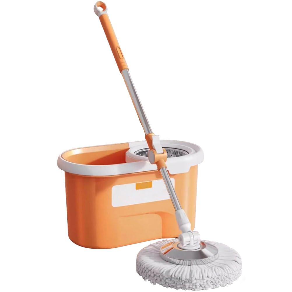 Cubo para fregona giratoria con Juego de escurridor - Trapeador Giratorio de 360° y Cubo Interior Desmontable para trapeador - 5 recambios de Cabezales de Microfibra
