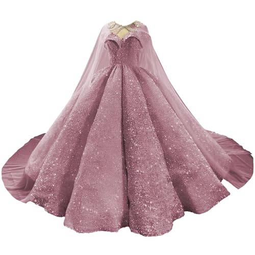 Sequin Quinceanera Dresses Ball Gown with Cape Beaded Off Shoulder Prom Dresses Sparkly Puffy Sweet 15 16 Dresses