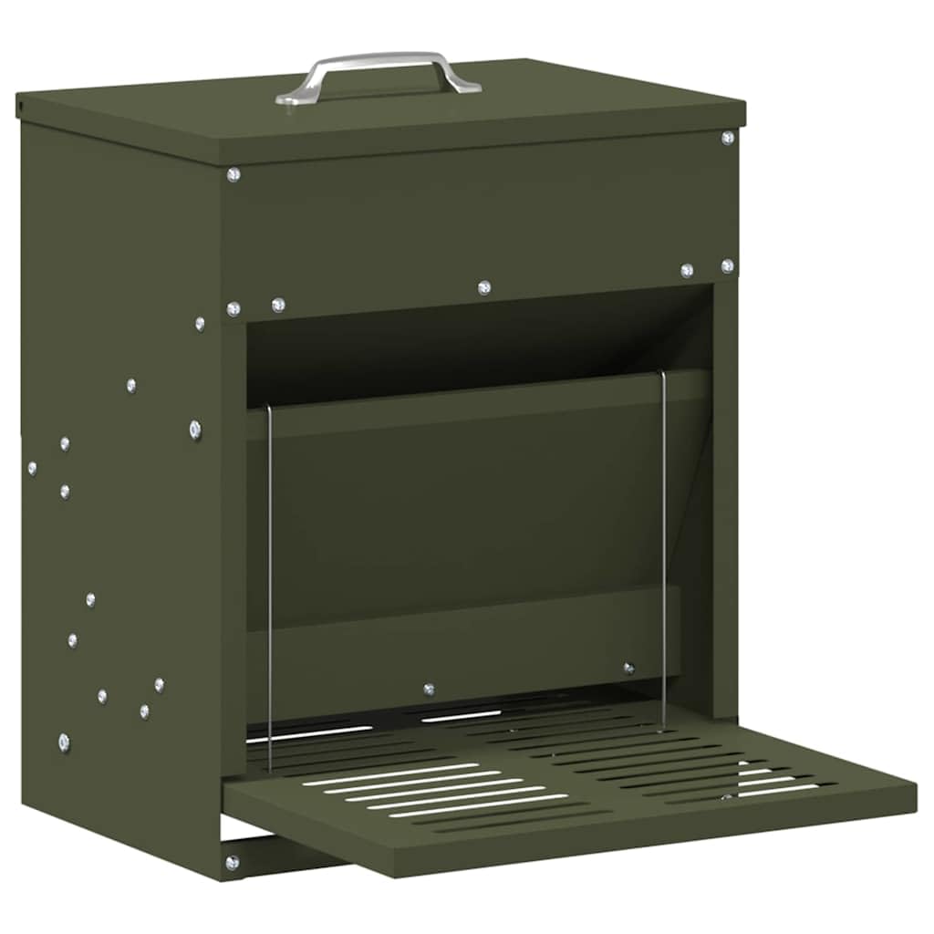 Vidaxl Chicken Treadle Feeder Olive Green 33 X 42 X 40 Cm