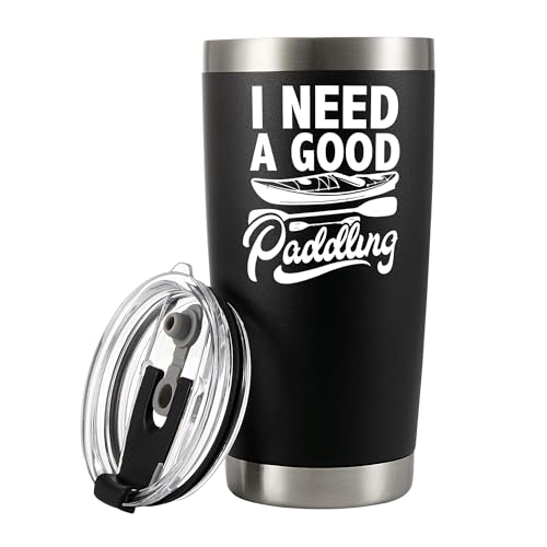 Kayaking Gifts Tumbler 20oz Black with Straw & Removable Lid
