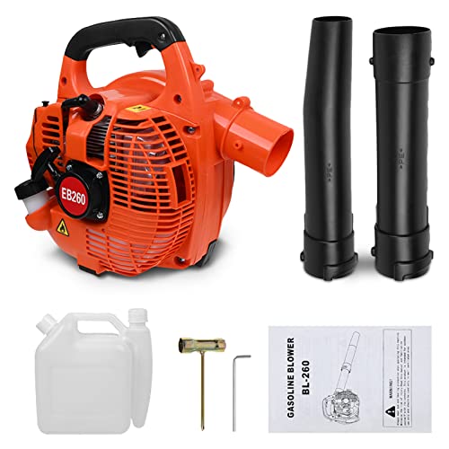 Soplador de hojas inalámbrico, soplador de hojas de gasolina de 26 cc, portátil, aspiradora de jardín y triturador para soplar hojas, nieve, polvo, PC, aspirar patio/patio