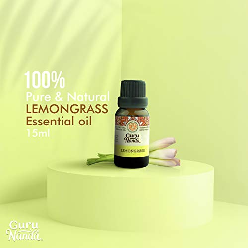 Gurunanda Lemongrass Essential Oil (Pack Of 2 X 0.5 Fl Oz) - 100% Pure, Premium Therapeutic Grade Oil For Cleansing And Rejuvenation, Aromatherapy For Hair And Face Care, Fresh Citrus Scent #TOP1