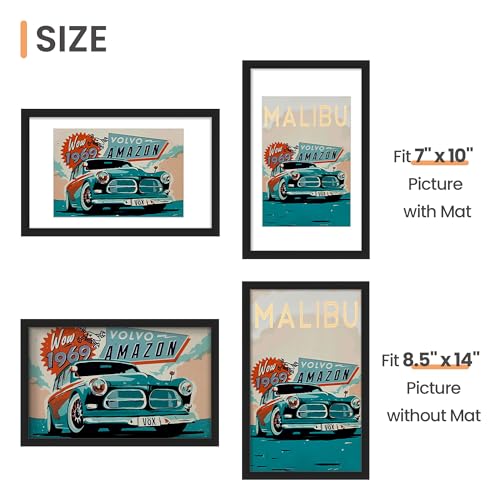 Image of upsimples 8.5x14 Picture Frame Set of 5, Display Pictures 7x10 with Mat or 8.5x14 Without, Wall Gallery Photo Frames, Black