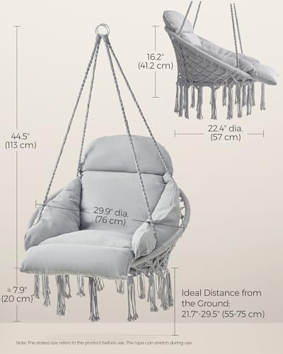 Image of SONGMICS Hanging Chair Thick Cushion Hammock Chair Accessories Included | Hammock Chair with Large, Thick Cushion, Boho Swing Chair for Bedroom, Patio, Balcony, Dove Gray UGDC042G11
