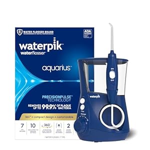 Waterpik Aquarius Water Flosser For Teeth Cleaning, Gums, Braces, Dental Care, Electric Power With 10 Settings, 7 Tips For Multiple Users And Needs, ADA Accepted, Blue WP-663, Packaging May Vary