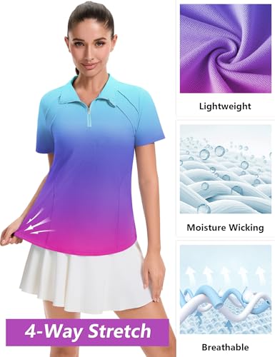 Image of LOMON Womens Golf Polo Shirts Summer Short Sleeve 1 /4 Zip Tops Moisture Wicking Casual Tennis Activewear with Pockets