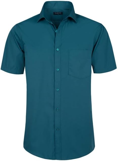 Double Pump Mens Short Sleeve Dress Shirts Regular Fit Button Down Shirts Solid Business Casual Shirts Small Dark Green 331