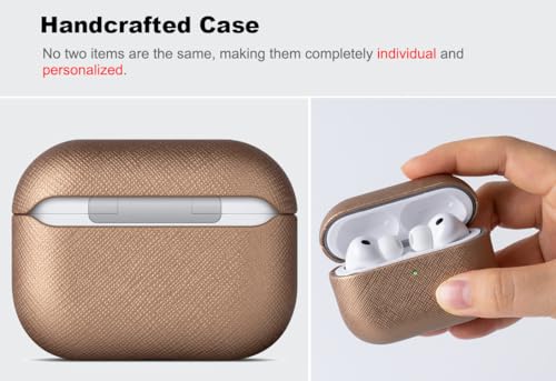 Image of Haobobro Handmade Case - for AirPods Pro 3 Case Cover - Premium Vegan Leather with Cross-Grain Texture, Wireless Charging Compatible, Drop Protective Hard Cover for AirPods Pro 3rd Generation - Gold