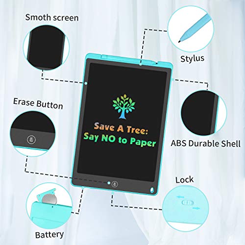 Image of HOMESTEC Writing Board, 12 Inches, Colourful Display, LCD Electronic Painting Board for Children, Display Children's Laptop for Notes /Drawing, Optimal Paper Replacement, Children's Toy from 3 Years