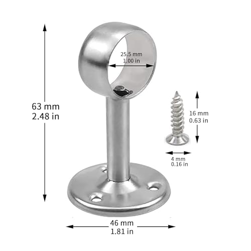 FFXN Stücke Gardinenstange Halterung Edelstahl, Rundrohr mit Schrauben, Kleiderstangen, Stangen Flansch Set für Decken oder Wandoberflächen (Fest), 22.5 mm * 55 mm *40 mm