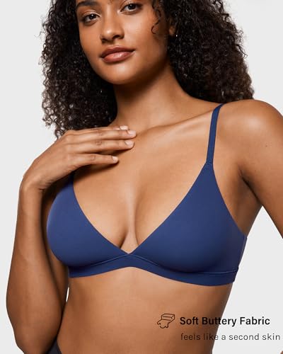 Image of INLYRIC Women's Inbarely Triangle Bralette Plunge Unlined Seamless Bra No Underwire Sexy Comfortable Everyday