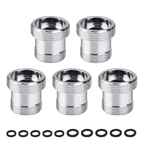 HJIAMA 5 Piezas Adaptador Grifo, Macho Rosca Adaptador de Aluminio, con Anillo de Sellado, Plata, Adaptador Grifo Cocina, Adecuado para Grifos y Accesorios de Tubería