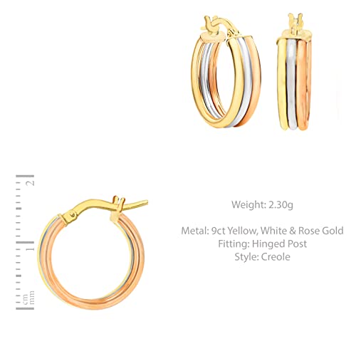 Carissima Gold Damen 3-farbig poliert Kreol Ohrringe 9k (375) Gold