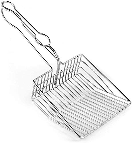 Cadosoigh Cuchara de Arena para Gatos - Cuchara de Arena para Gatos de Acero Inoxidable con Cuchara Profunda, tamiz rápido - Mango de Espuma cómodo