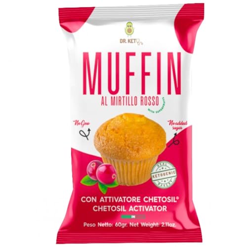 DR.KETO MUFFIN AL MIRTILLO ROSSO - Muffin Chetogenico Con attivatore Chetosil™ a base di Olio MCT (Box da 10 pezzi da 60g)