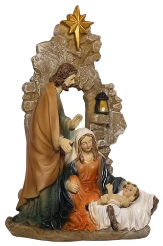 Kaltner Präsente Bloque de navidad de la Sagrada Familia en Grotte, bloque familiar, pesebre de piedra artificial pintada a mano, diseño tradicional (altura 20 cm)