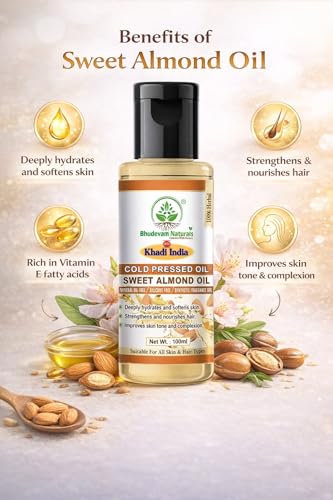 Image of Khadi Sweet Almond Oil for Hair & Skin Care | 100% Pure Natural Almond Oil for Hair Growth, Body Massage & Skin Moisturizing - 100ML