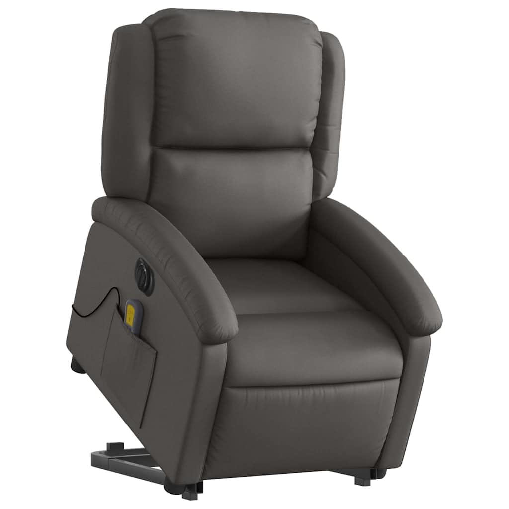 Sillón elevador eléctrico con masaje reclinable gris de piel, 6 puntos de vibración, elevación e inclinación automática, cómodo asiento acolchado, marco estable